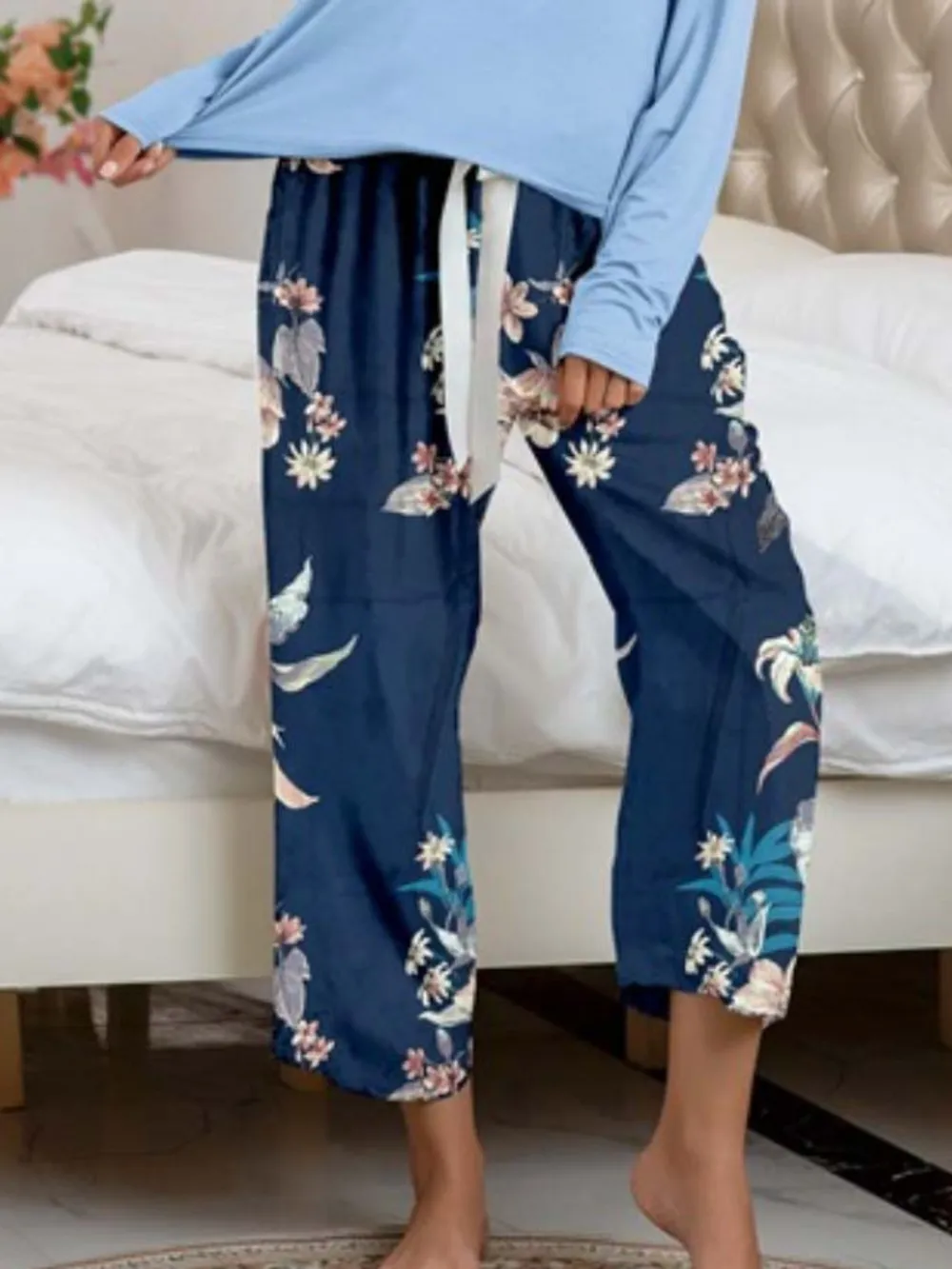 Round Neck Top and Printed Pants Lounge Set, image 22