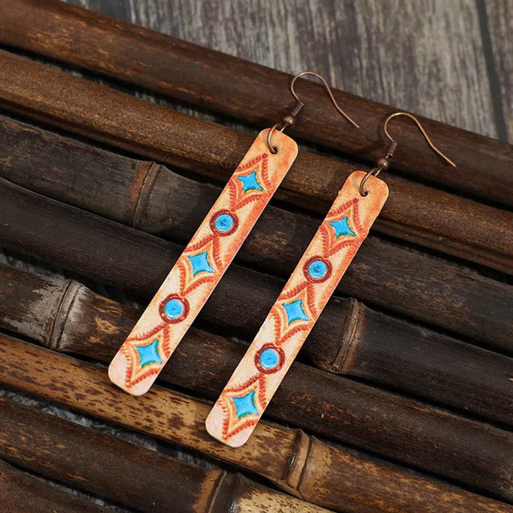 Geometric Leather Bar Earrings, image 3