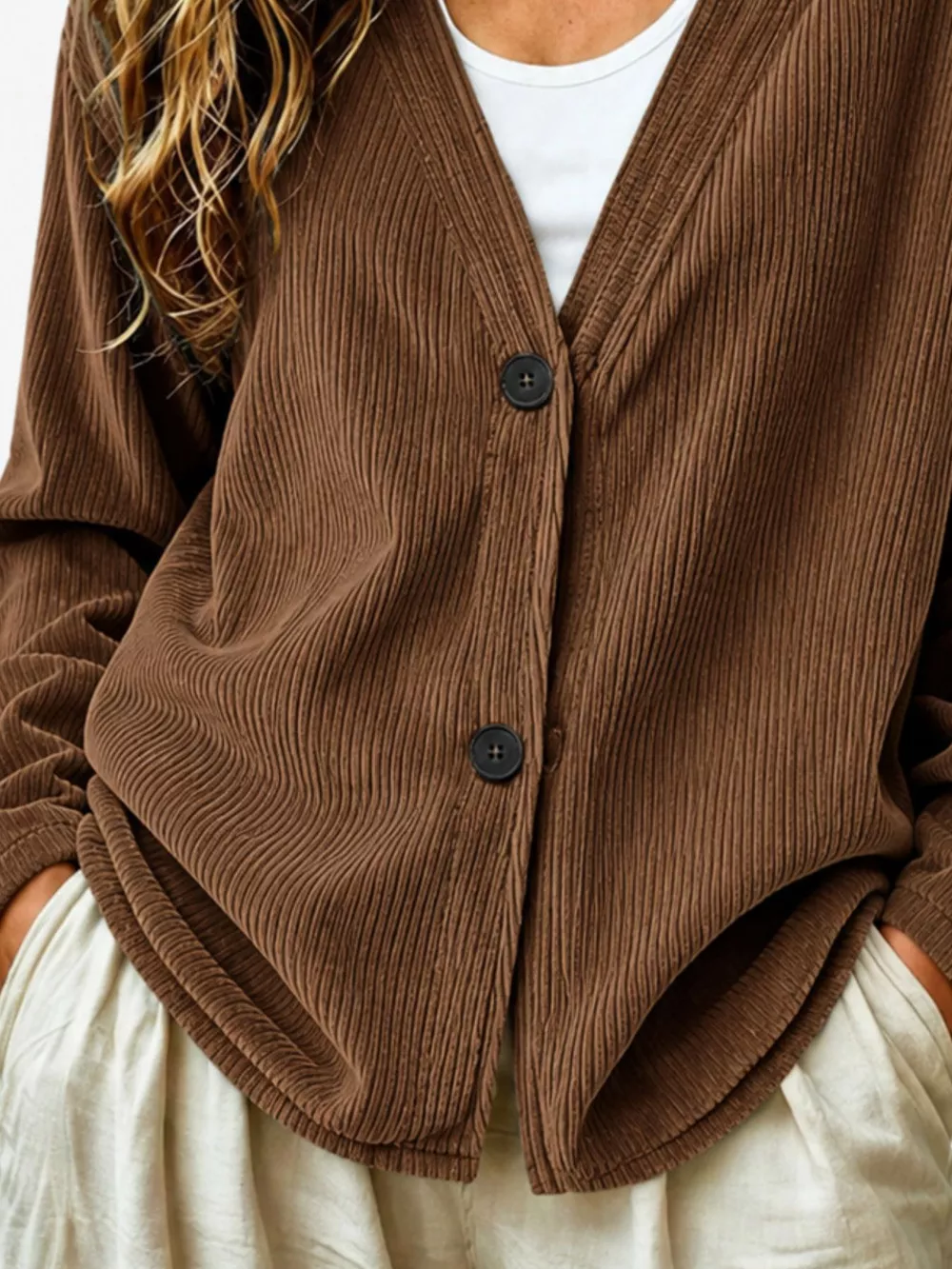 Casual Corduroy Button-Up Cardigan, image 4