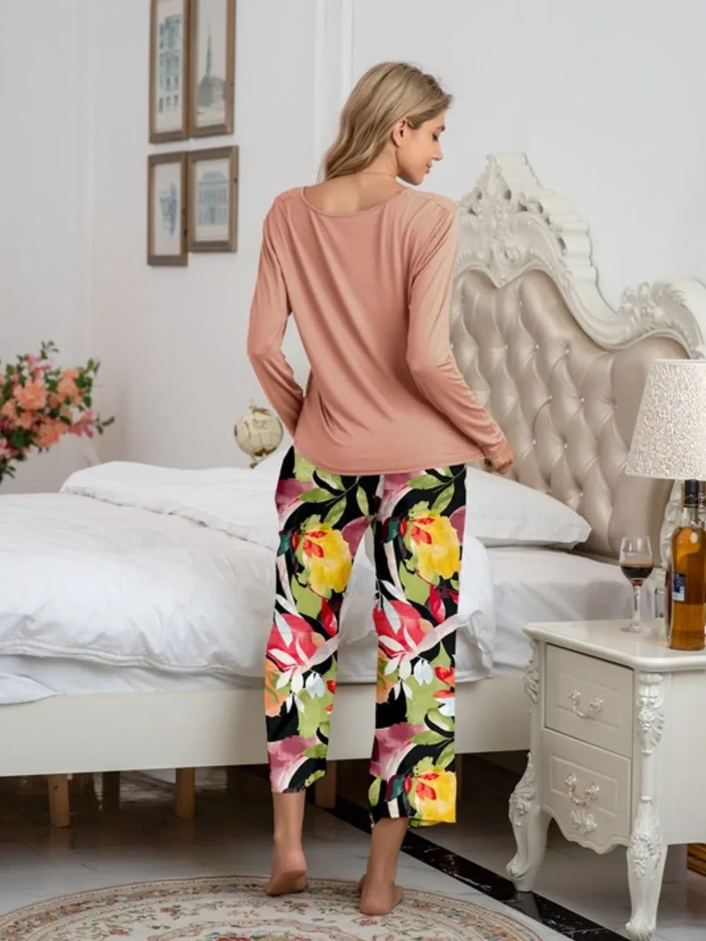 Round Neck Top and Printed Pants Lounge Set, image 9