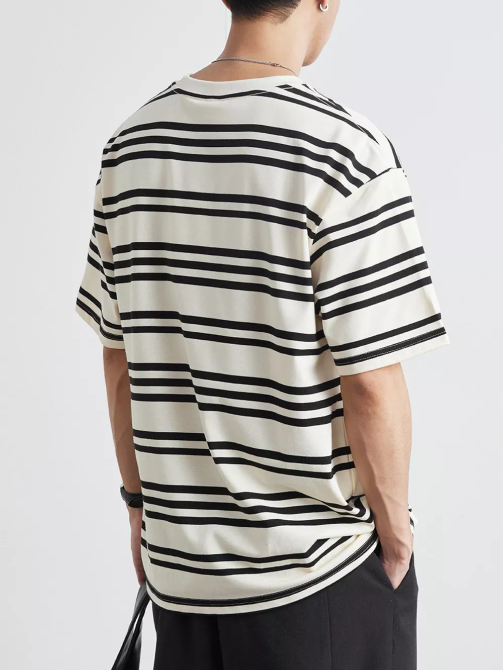 Men's Plus Size Striped Casual Round Neck T-Shirt, image 3