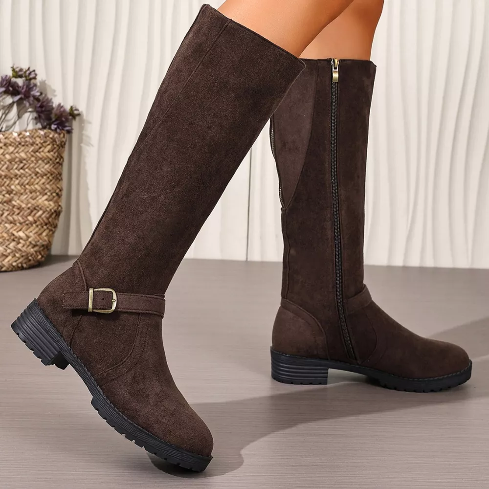 Knee-High Suede Buckle Accent Boots, image 13