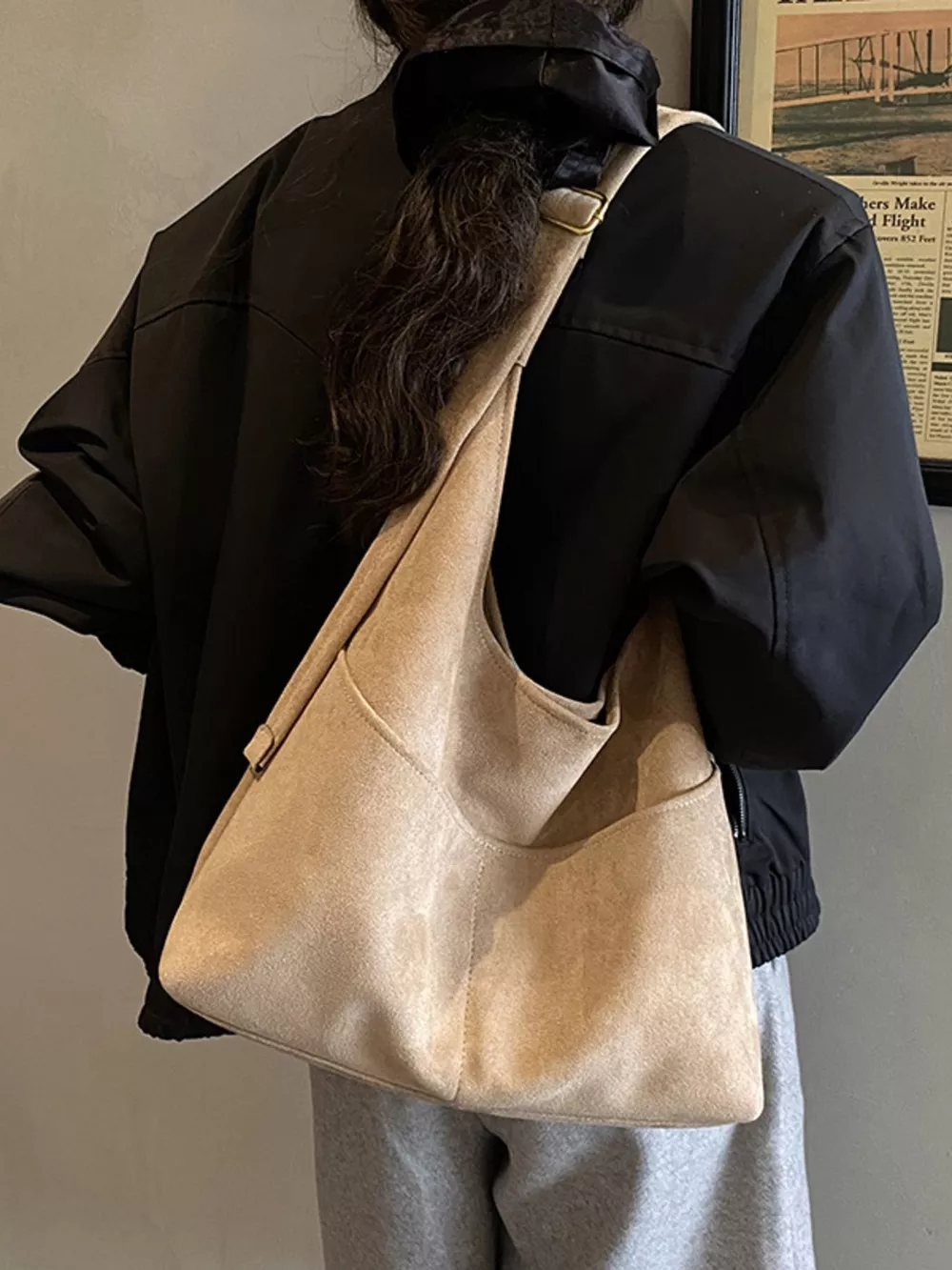 Minimalist Suede Shoulder Bag, image 4