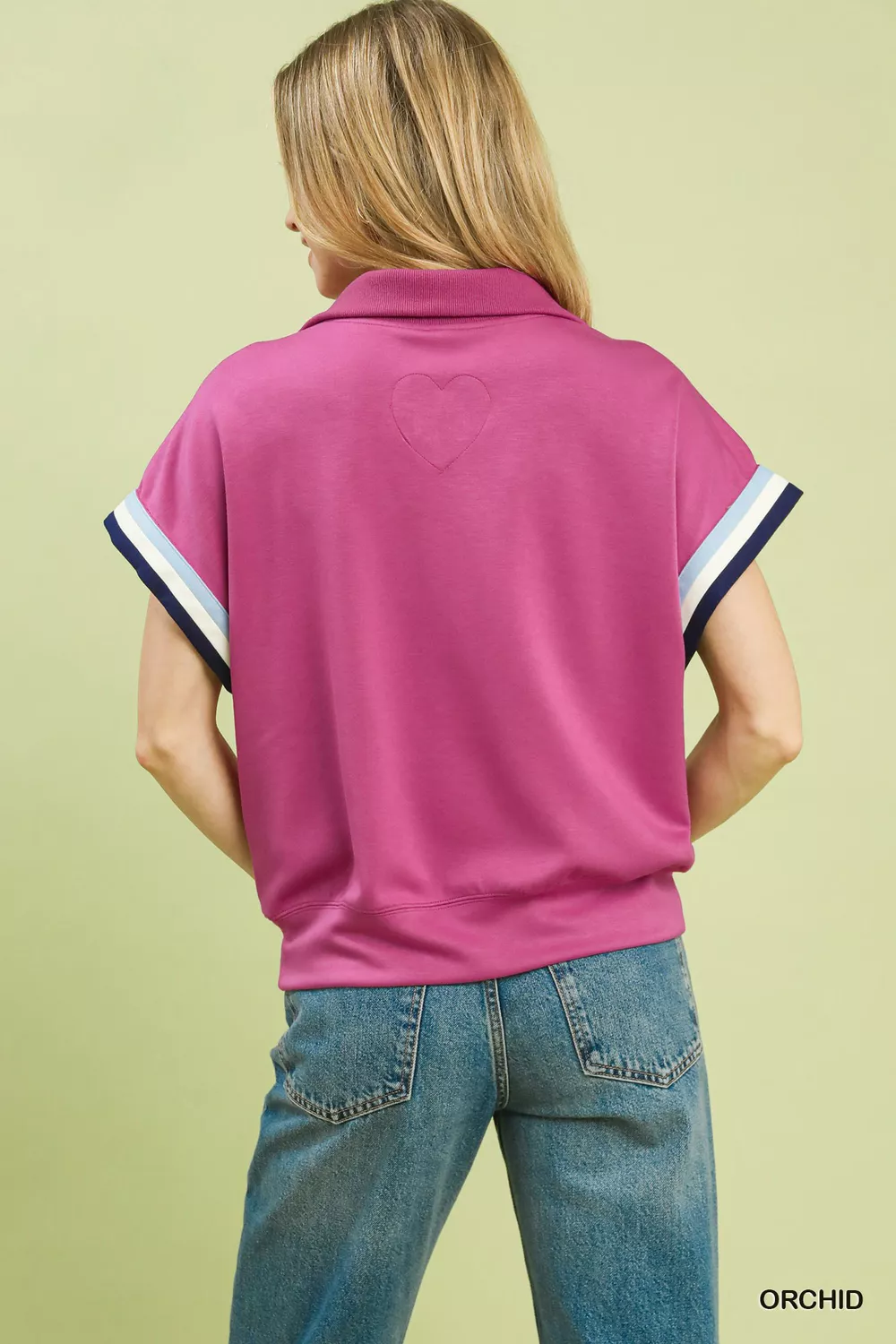 Zip Front Casual Top with Contrast Stripe Trim, image 3