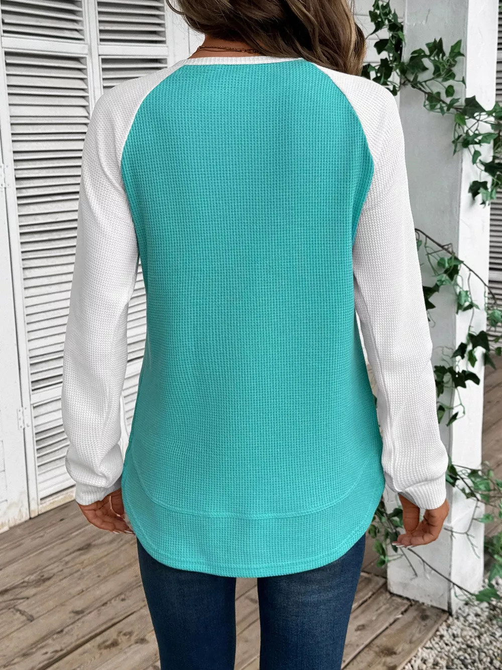 Contrast Raglan Sleeve Waffle Knit T-Shirt, image 14