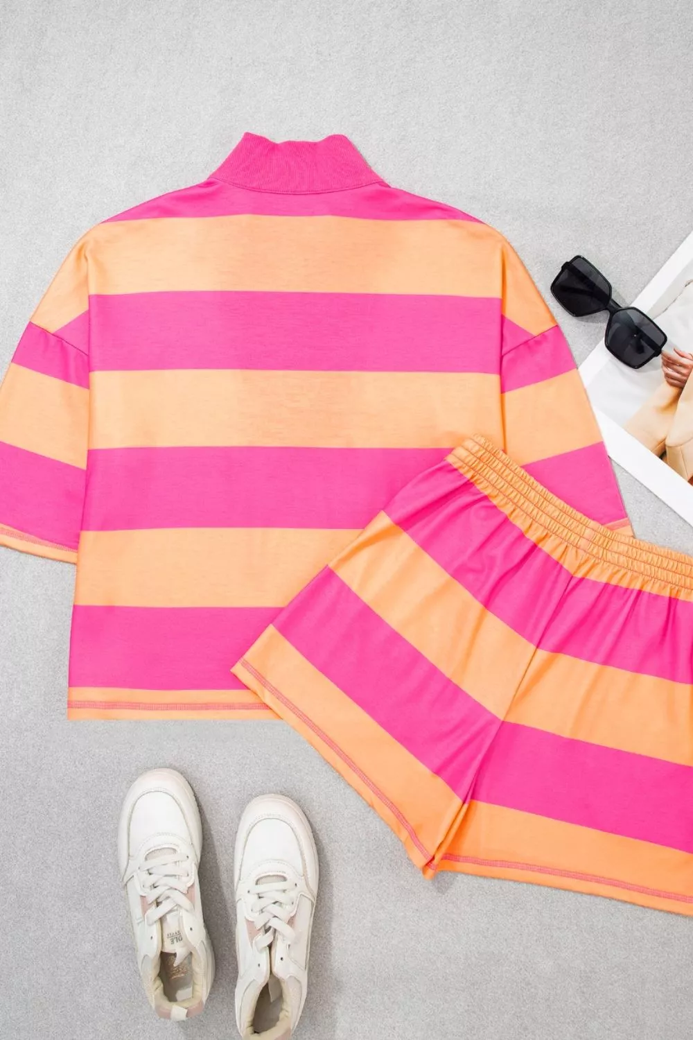 Stripe Long Sleeve Casual Top Drawstring Shorts 2pcs Set, image 5