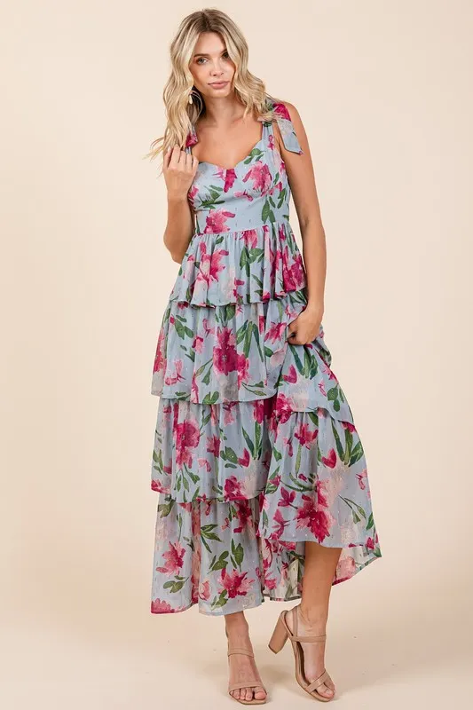 Layered Floral Sweetheart Neck Maxi Dress, image 5