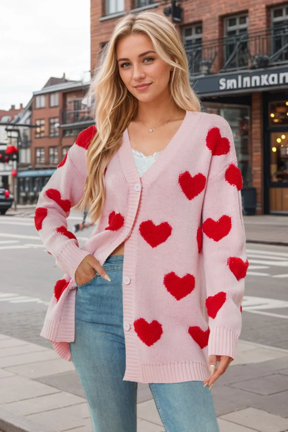 Heart Button Down Long Sleeve Cardigan, image 2
