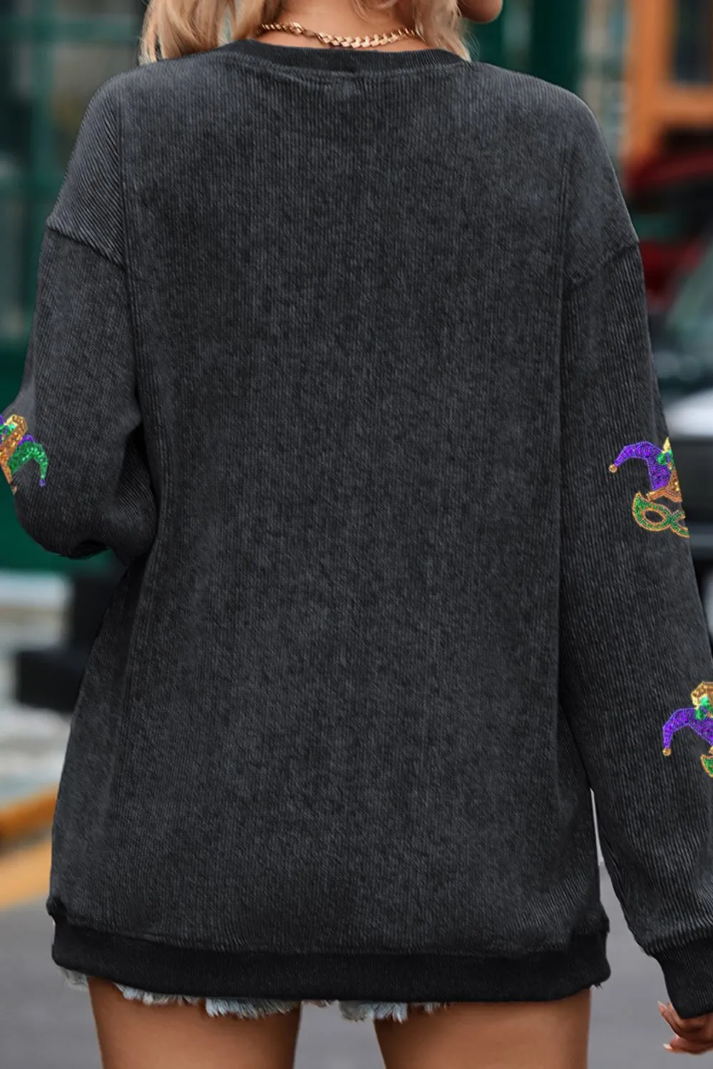 Sequin Round Neck Dropped Shoulder Sweatshirt, image 3