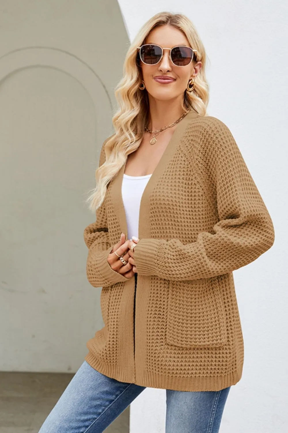 Open Front Raglan Sleeve Pocketed Cardigan, image 12