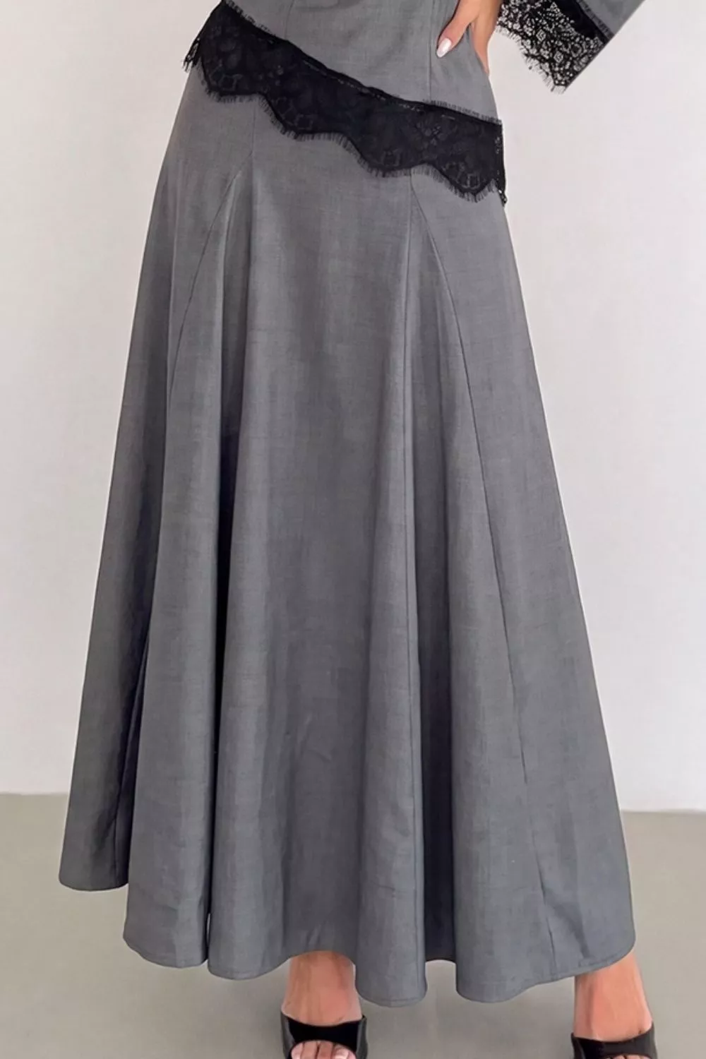 Lace Detail Mock Neck Top and Skirt Set, image 4