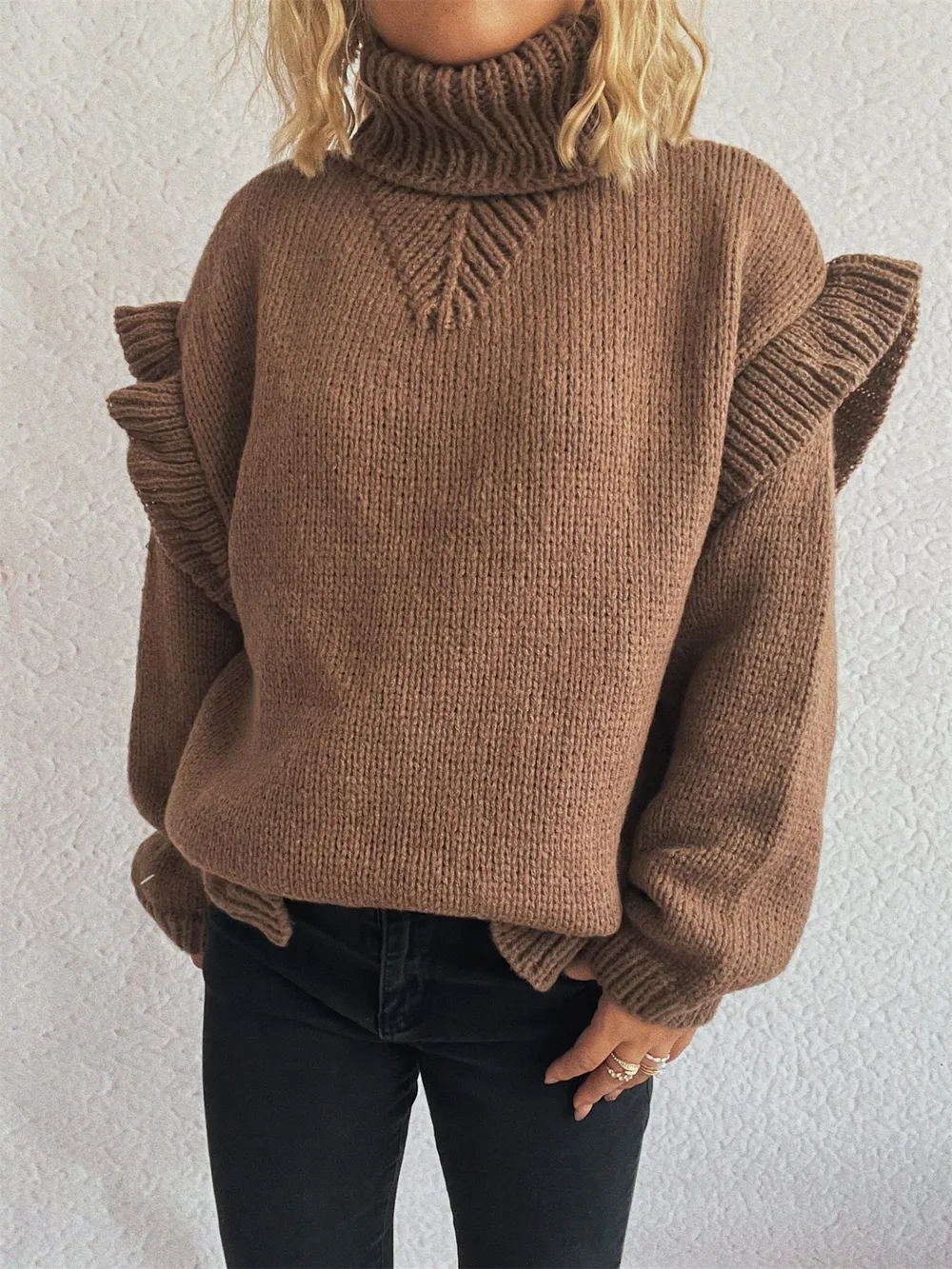Ruffled Turtleneck Long Sleeve Sweater, image 8