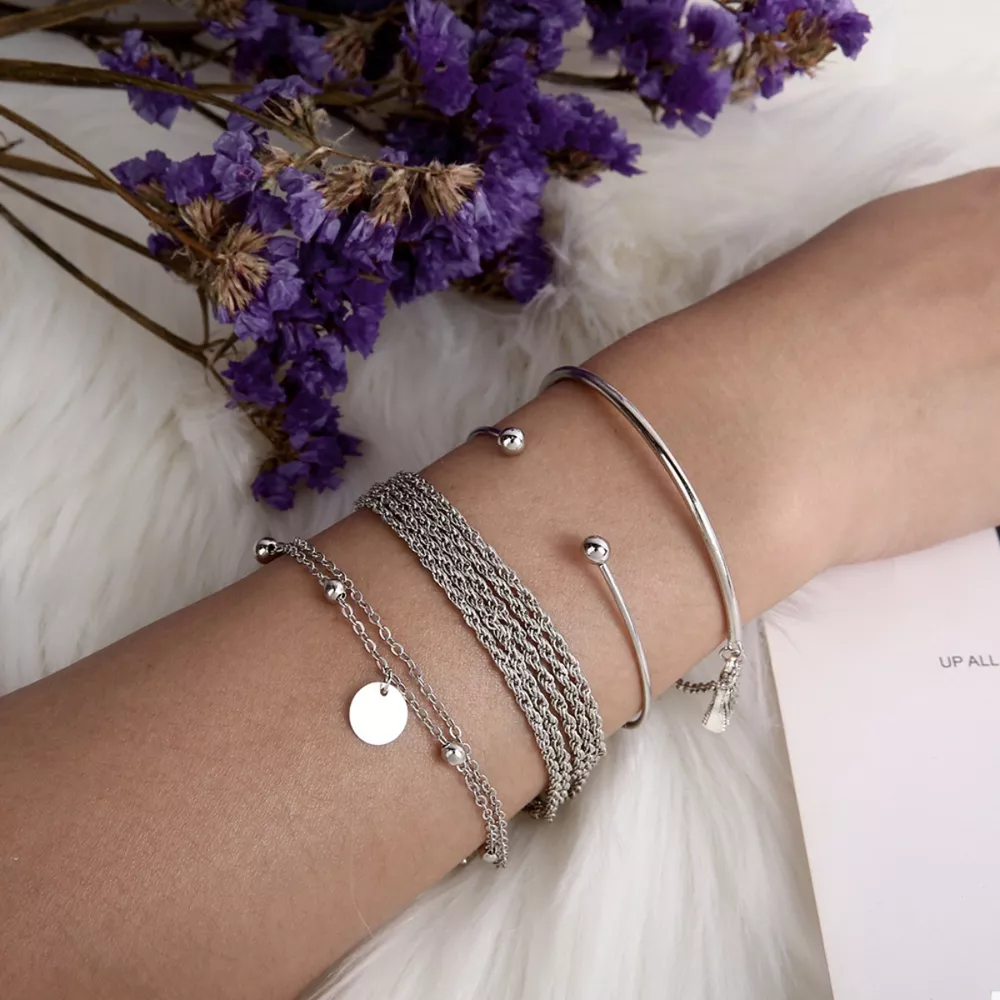 4 Piece Silver-Plated Minimalist Bracelet