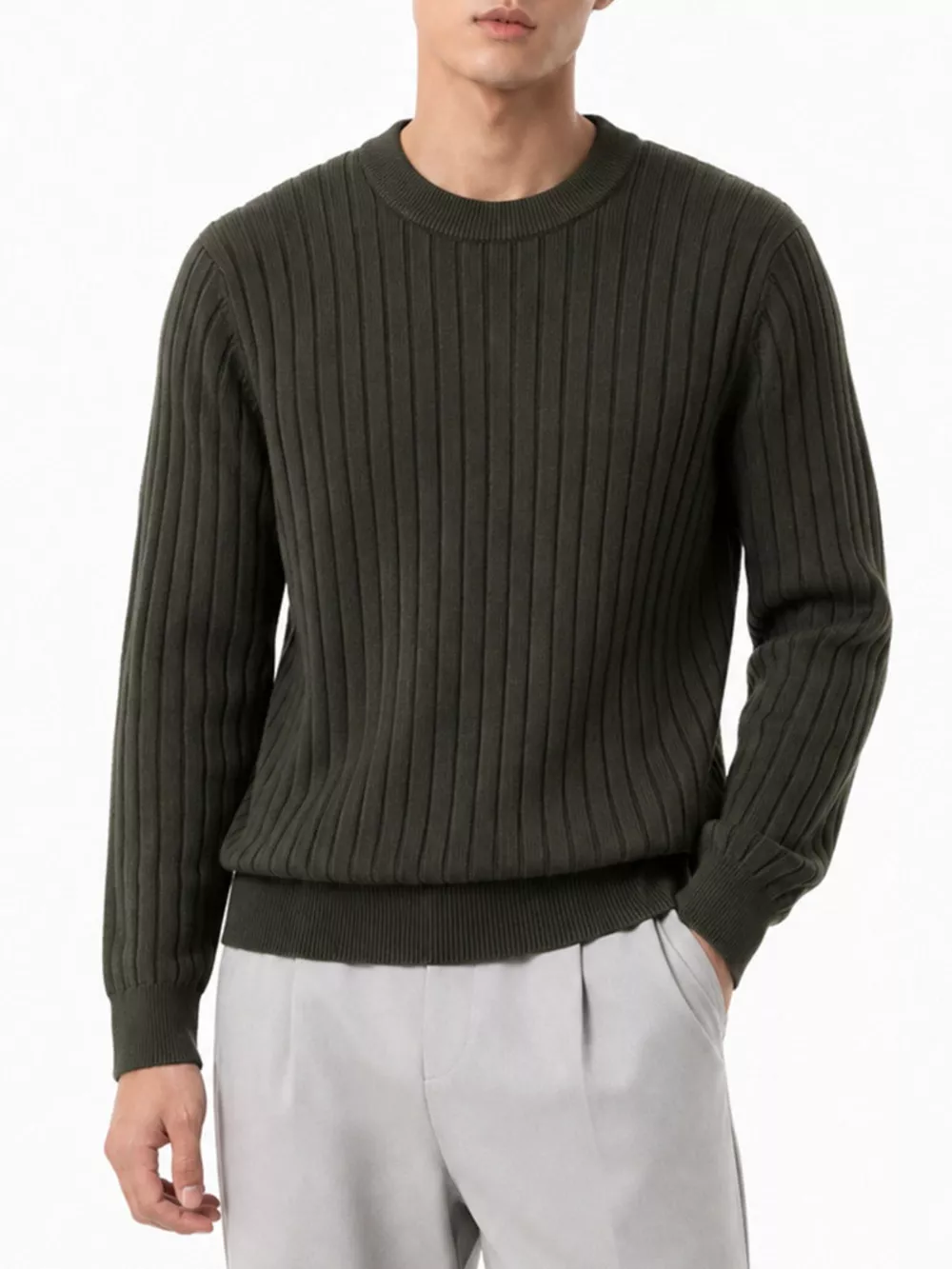 Men's Plus Size Ribbed Knit Crew Neck Sweater, image 3