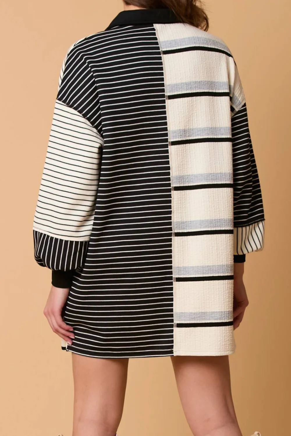 Striped Patchwork Long Sleeve Mini Dress, image 7