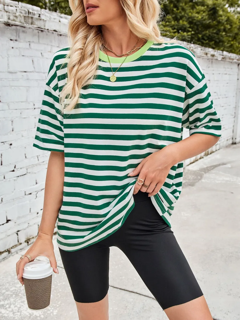 Striped Round Neck Half Sleeve T-Shirt, image 9