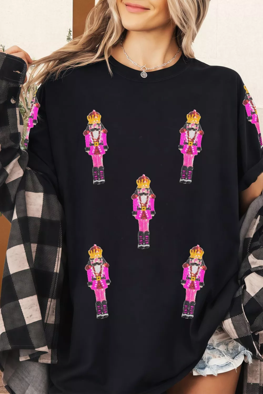 Sequin Patched Christmas Nutcracker Casual T Shirt, image 4