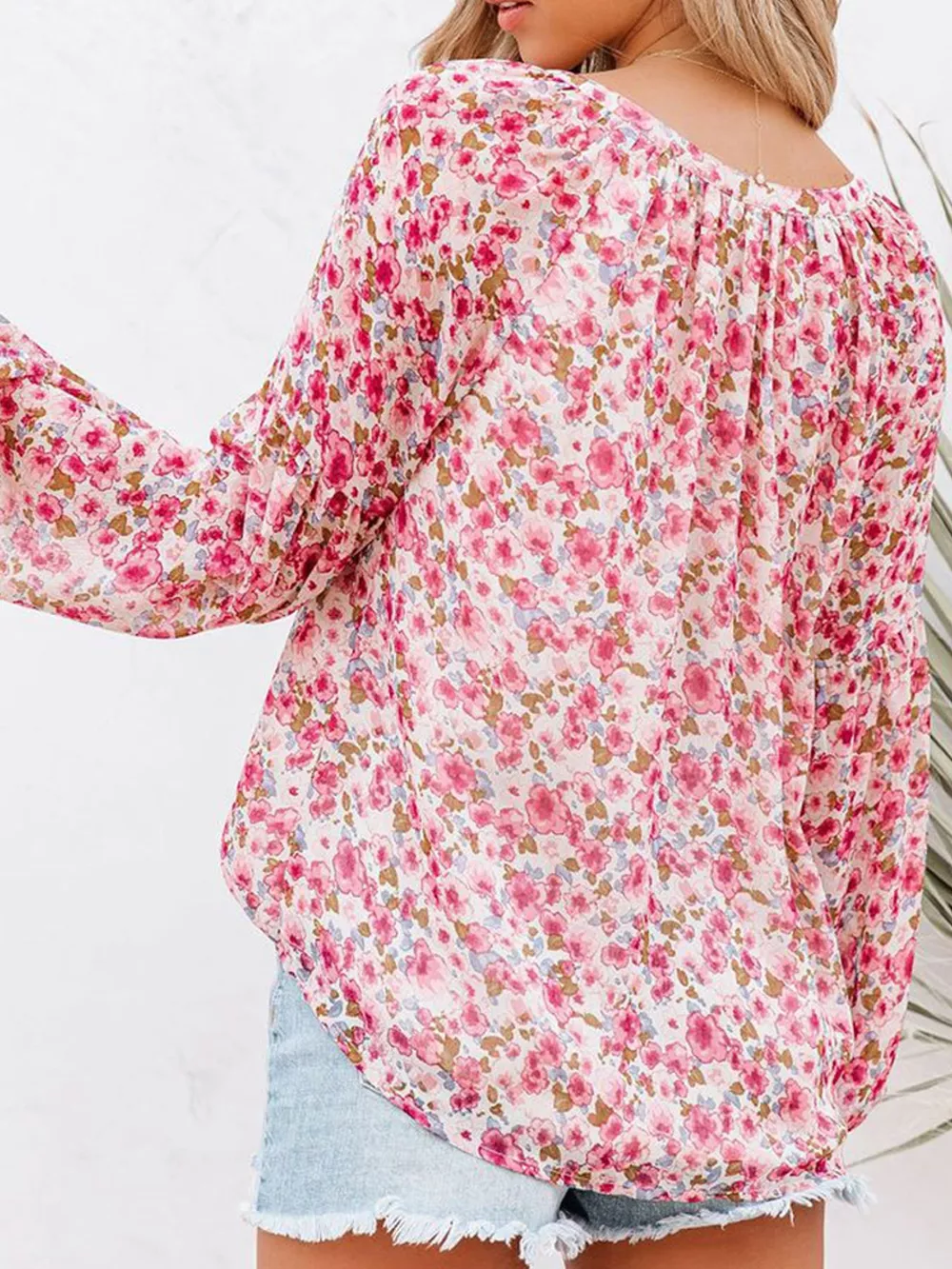 Full Size Floral Print V-Neck Long Sleeve Blouse Plus Size, image 9