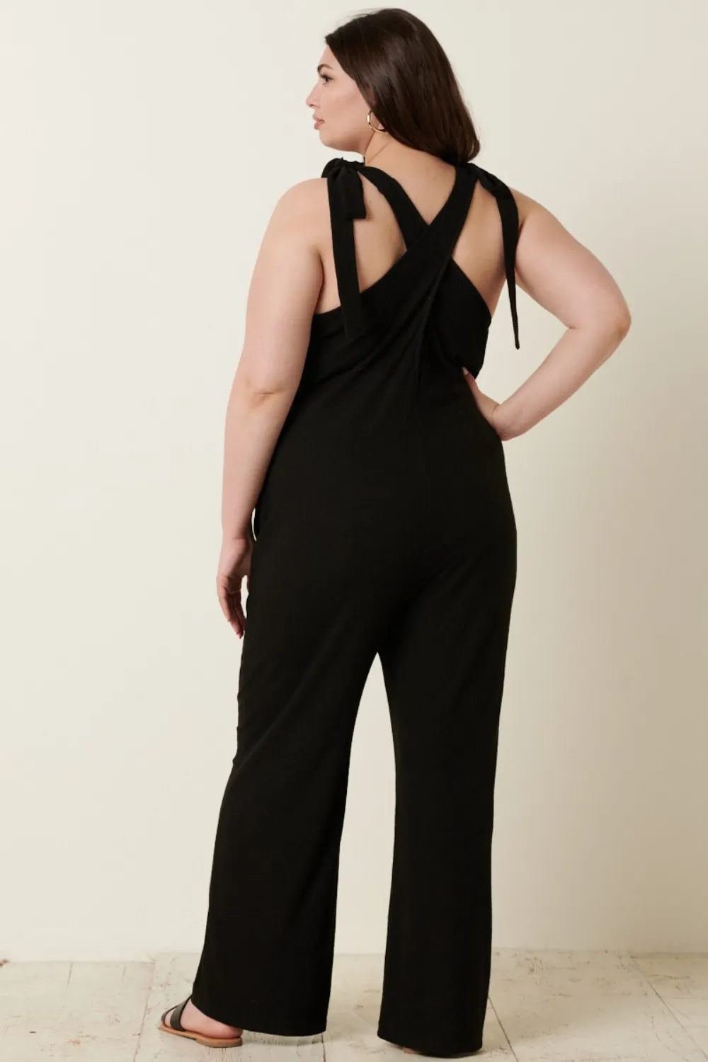 Rib Knit V-Neck Cross Back Jumpsuit, image 8
