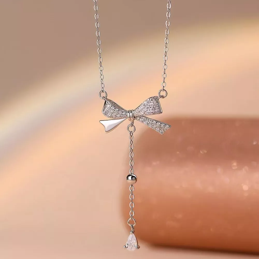 925 Sterling Silver Bow Pendant Necklace, image 5