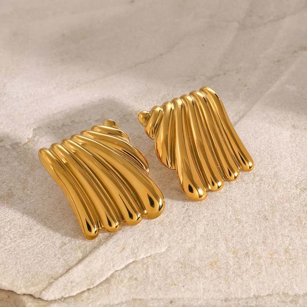 18K Gold-Plated Stainless Steel Minimalist Stud Earrings, image 2