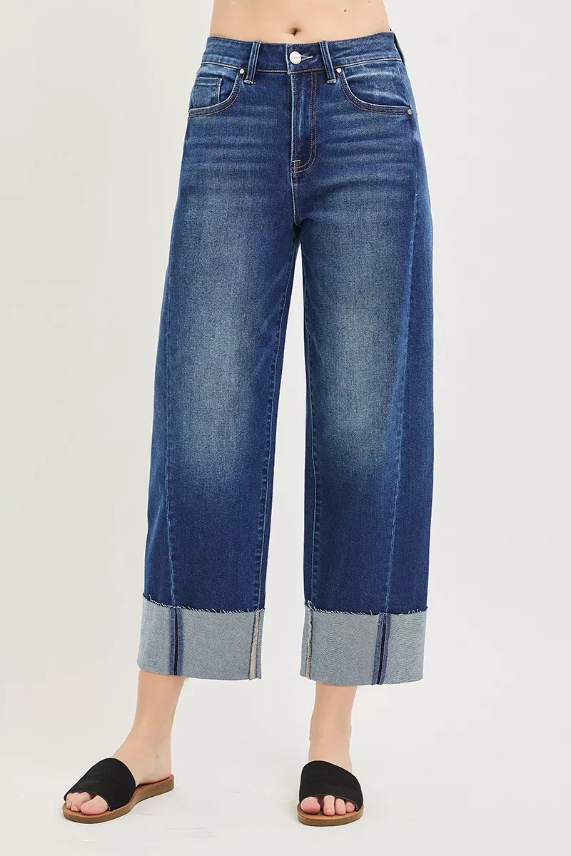 Full Size Slouchy Crop Barrel Cuffed Jeans Plus Size