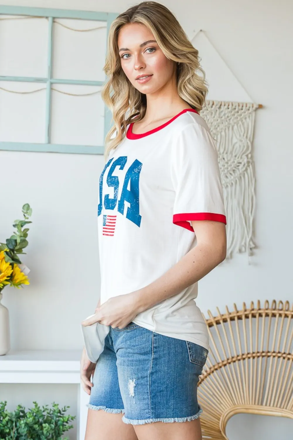 Full Size USA Contrast Trim Short Sleeve T-Shirt, image 3