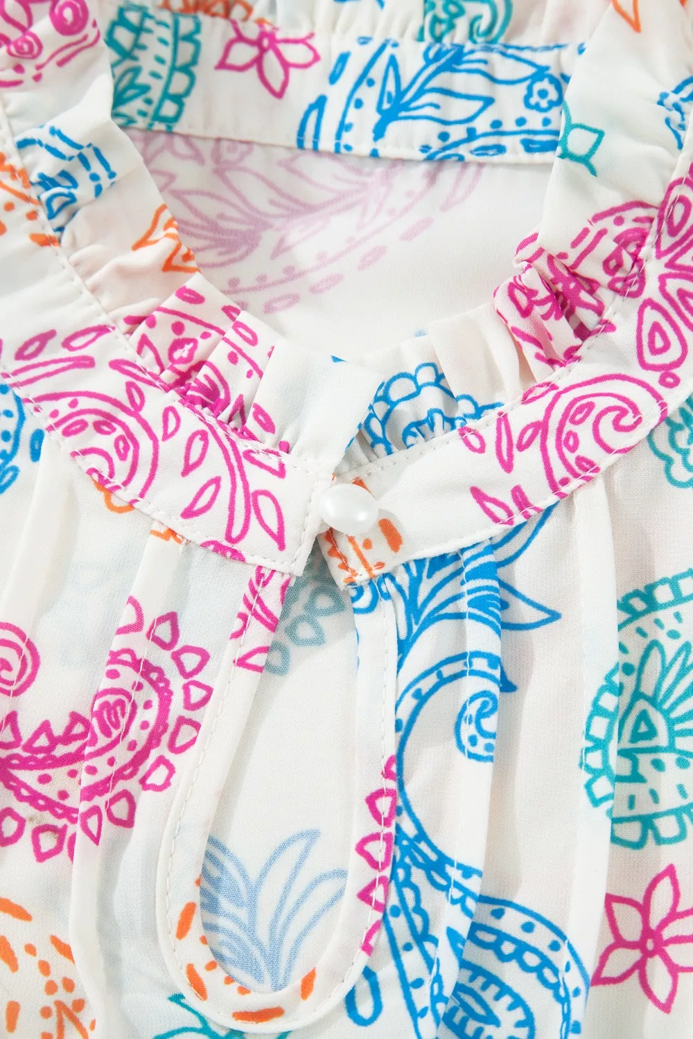 Multicolour Vibrant Paisley Printed Button Keyhole Puff Sleeve Blouse, image 8