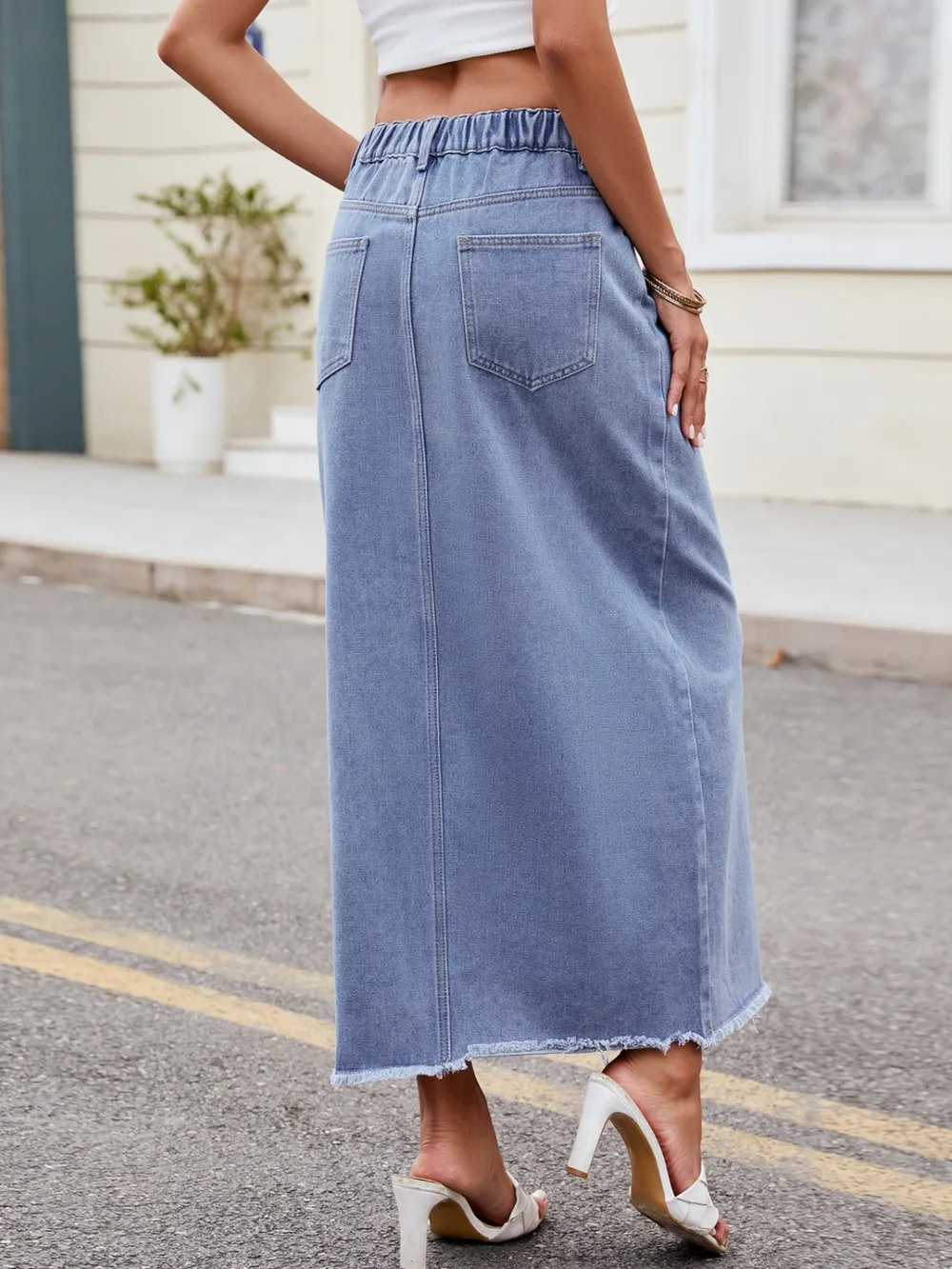 Slit Asymmetrical Waist Denim Skirt, image 3