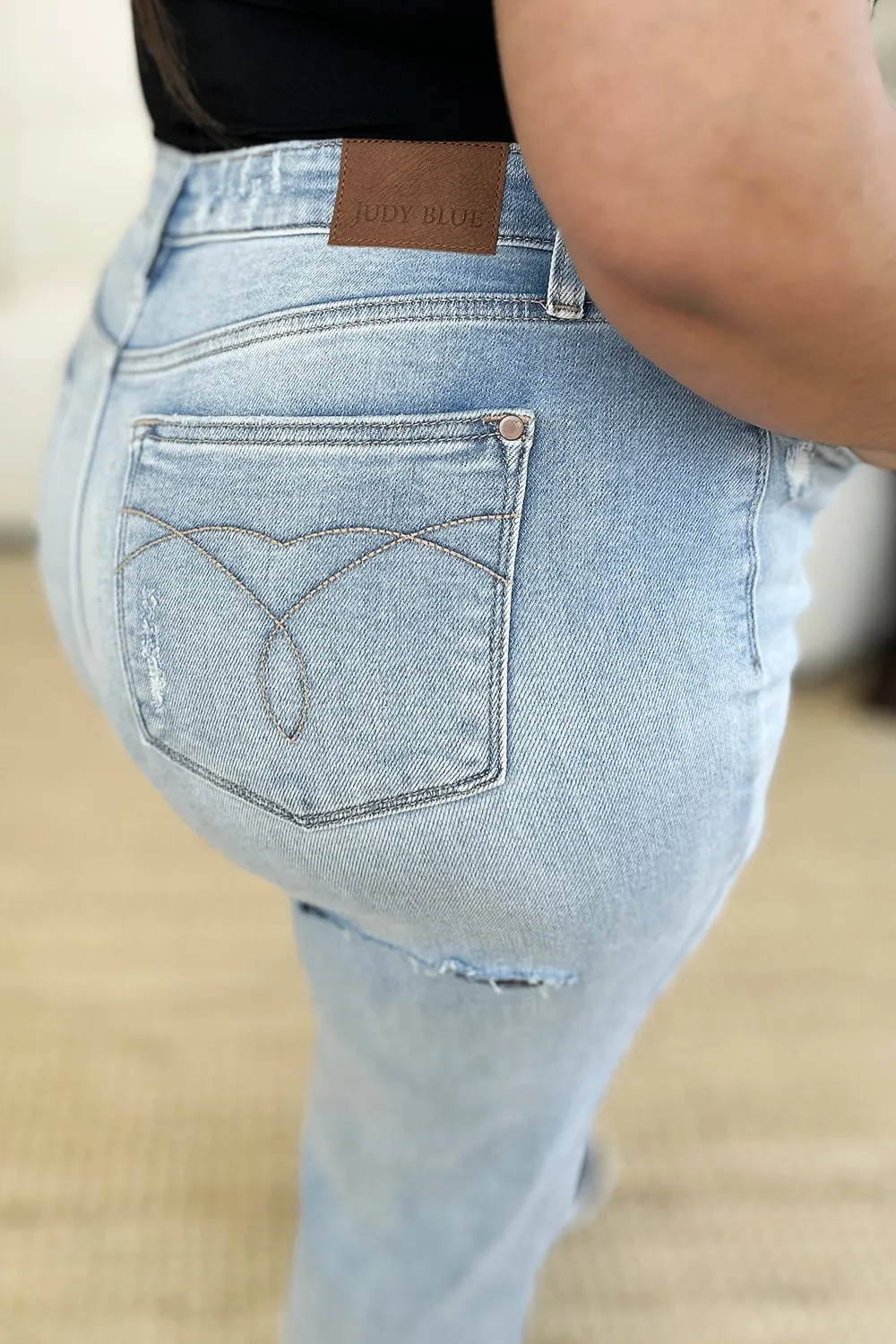 Full Size High Waist Distressed Straight Jeans, image 6