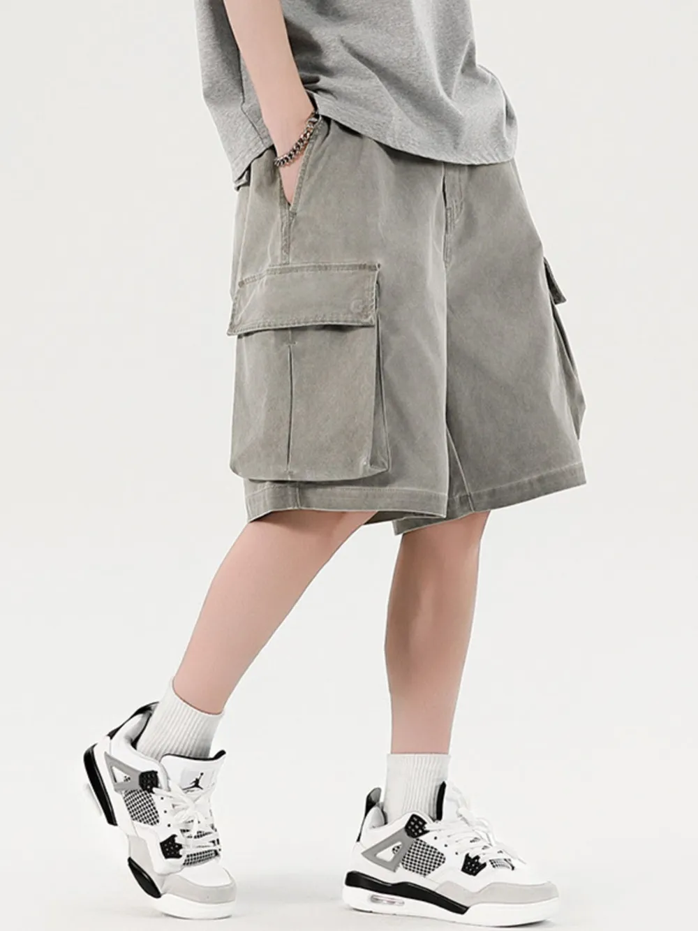 Men's Elastic Waistband Cargo Shorts, image 7