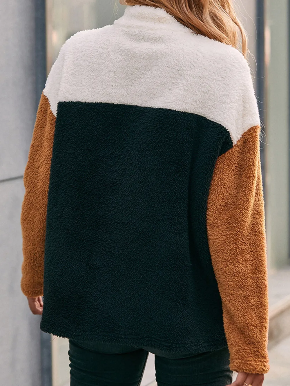 Color Block Quarter Zip Dropped Shoulder Sweatshirt, image 2