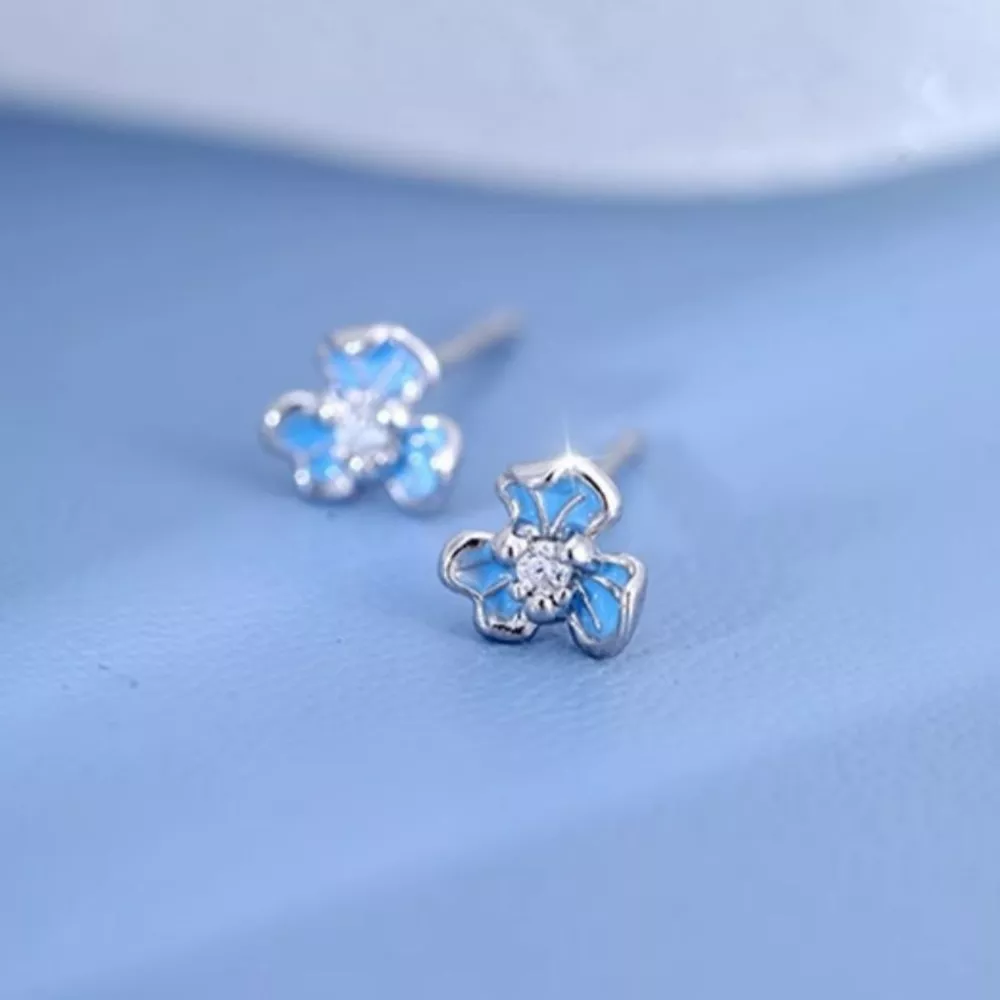 999 Sterling Silver Flower Stud Earrings, image 3