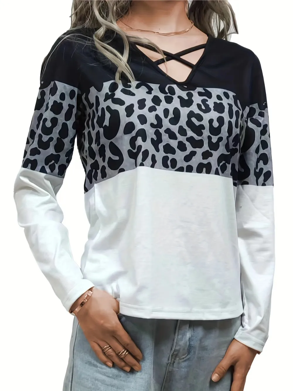 Crisscross Color Block Long Sleeve T-Shirt, image 9