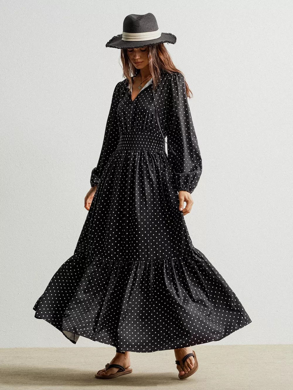 Polka Dot Long Sleeve Maxi Dress, image 6