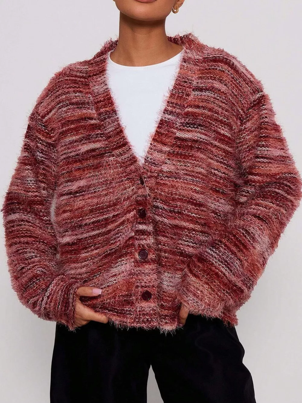 Textured Knit Button-Down Cardigan, image 16