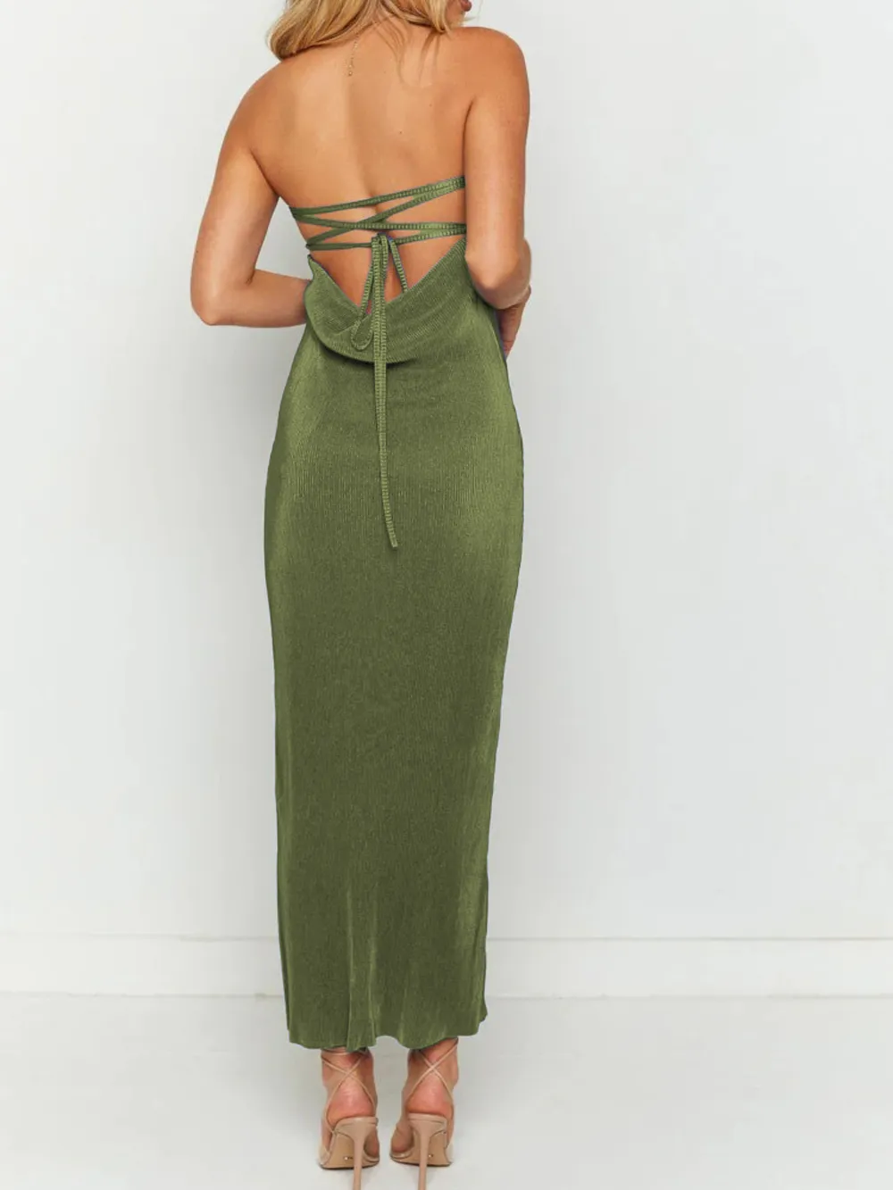 Lace-Up Back Tube Maxi Dress, image 18