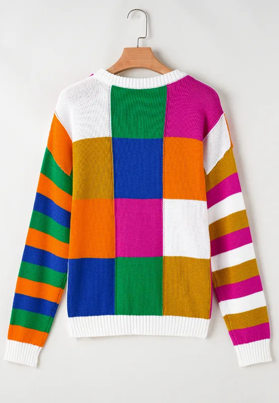 Color Block Round Neck Long Sleeve Sweater, image 8
