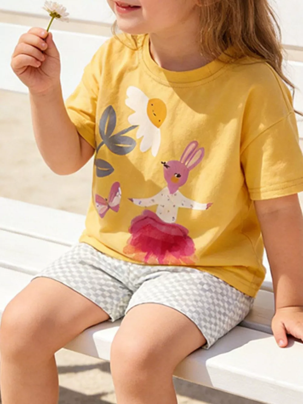 Children's Bunny Graphic Tee & Checkered Shorts Set, image 3