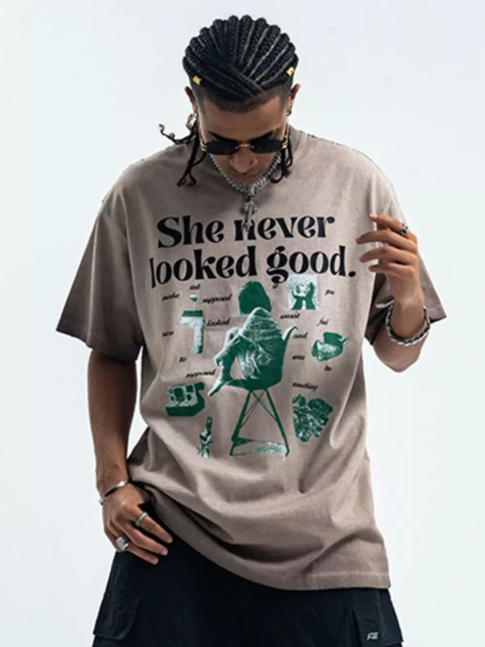 Men's Vintage Graphic Round Neck Oversized T-Shirt, image 5