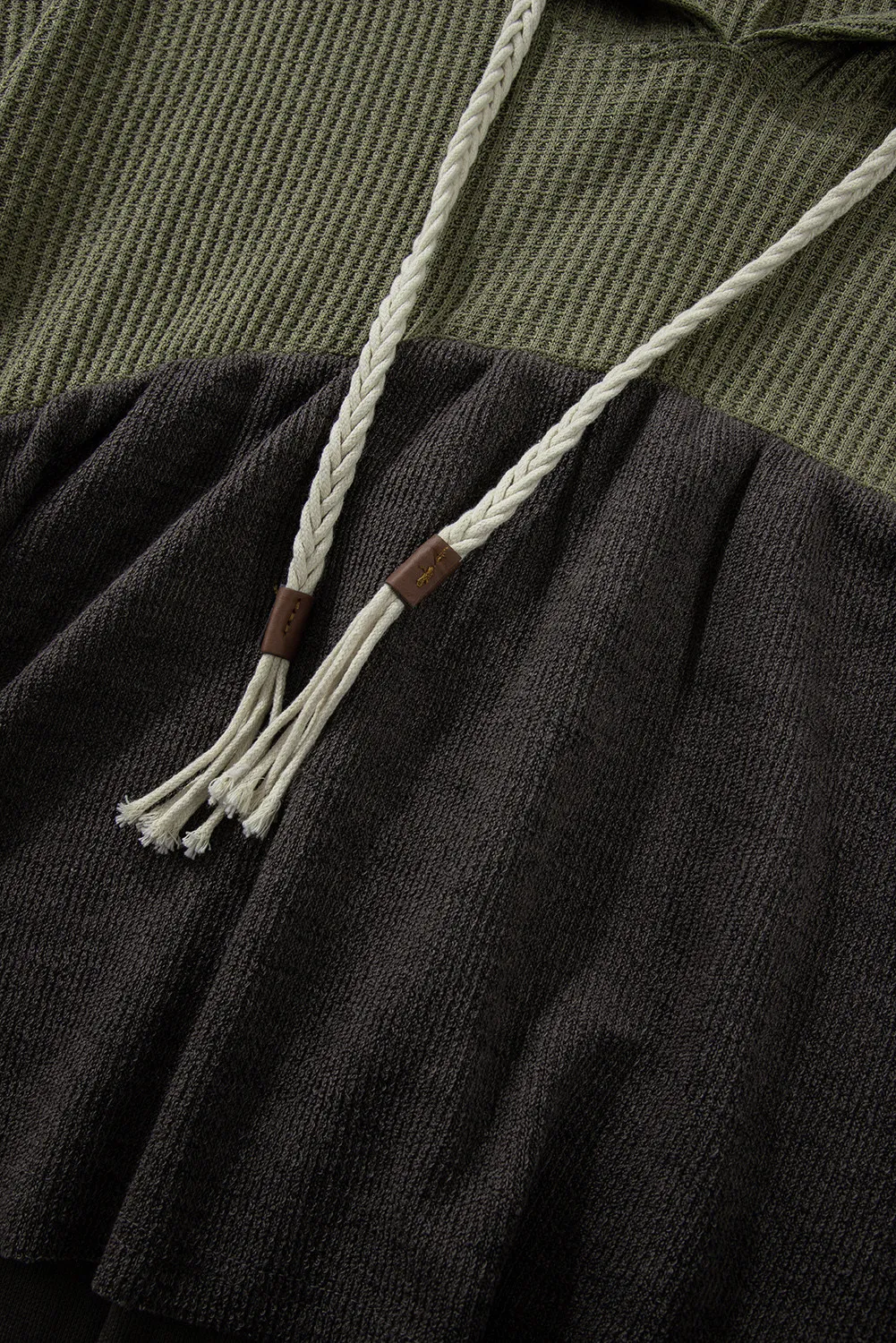 Waffle-Knit High-Low Color Block Hooded Long Sleeve Top, image 4