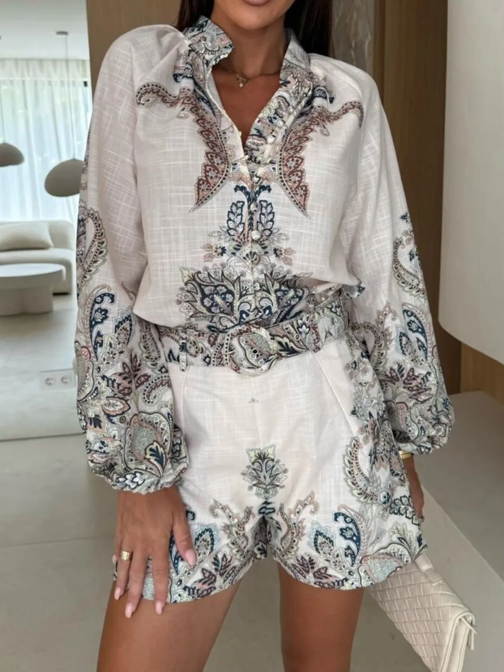Printed Long Sleeve Shirt and Shorts Set, image 6
