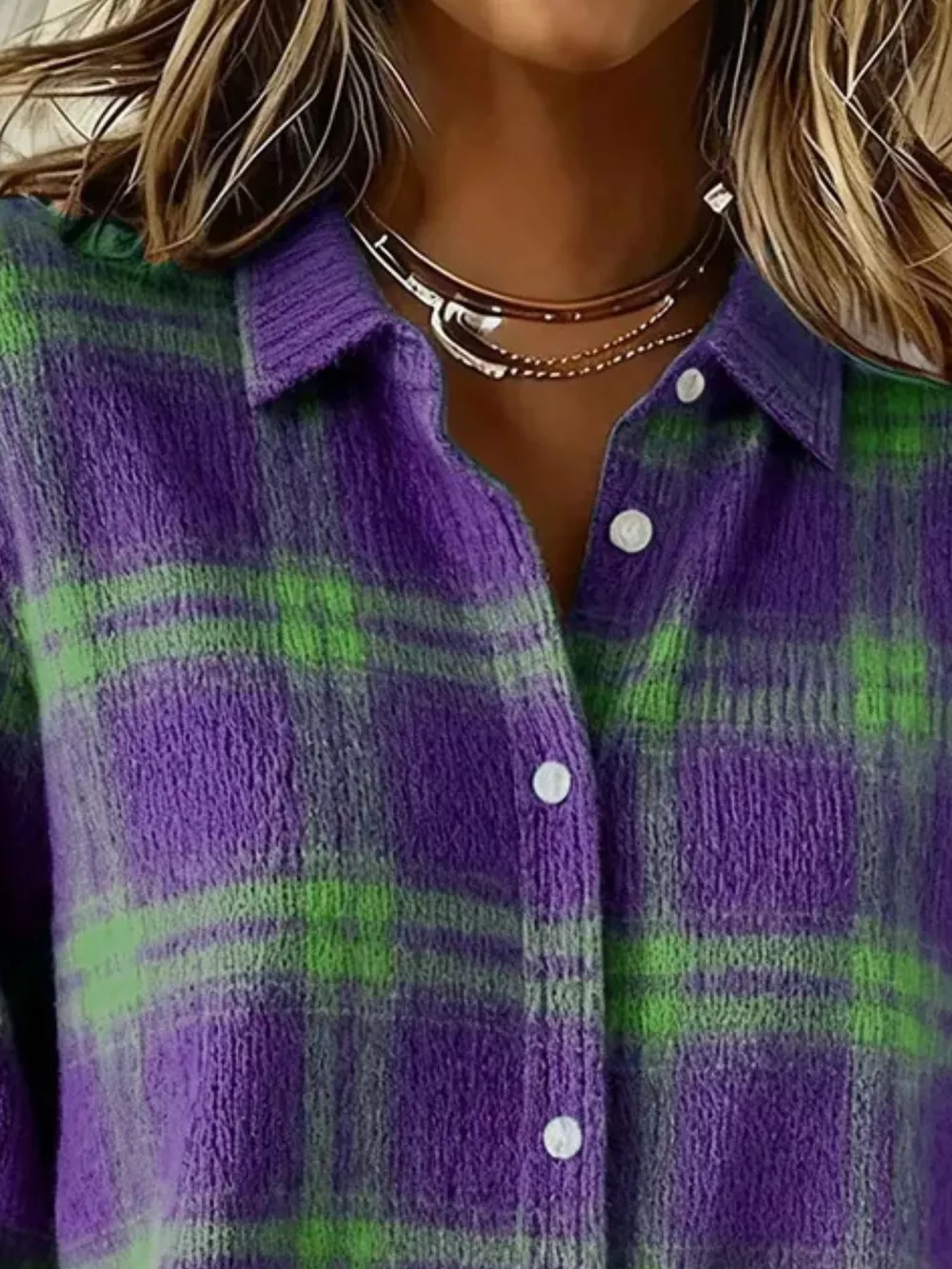 Full Size Plaid Button-Down Knit Cardigan Plus Size, image 5