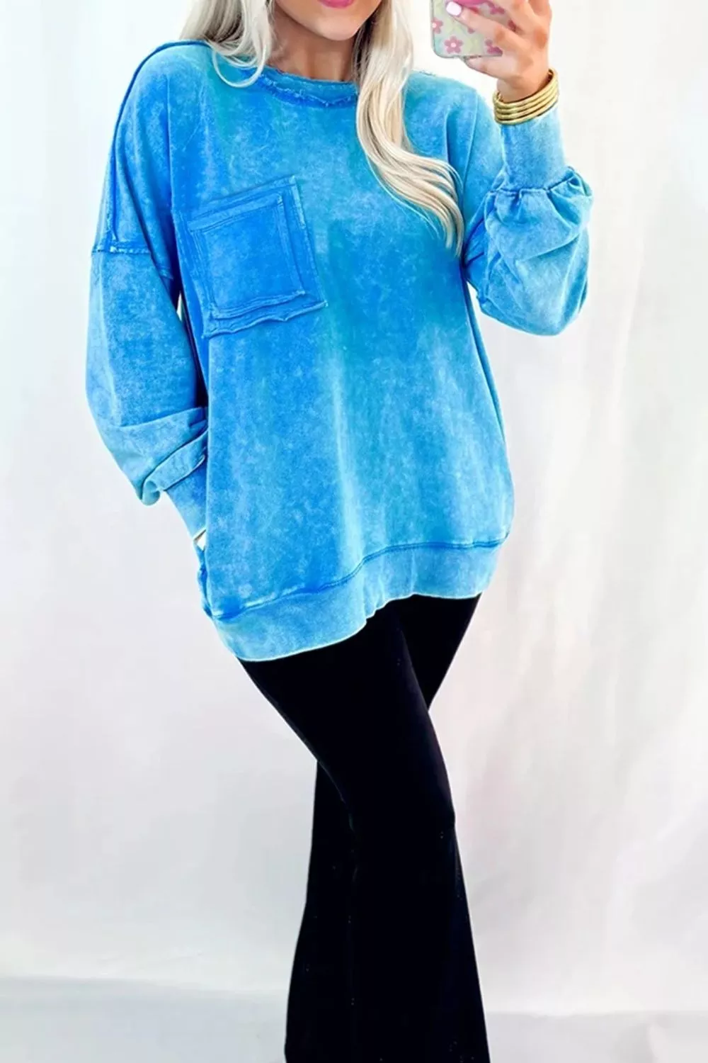 Mineral Wash Oversized Sweatshirt with Chest Pocket, image 4