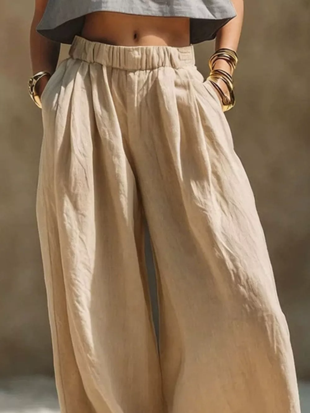 Full Size Elastic Waistband Wide Leg Pants Plus Size, image 11
