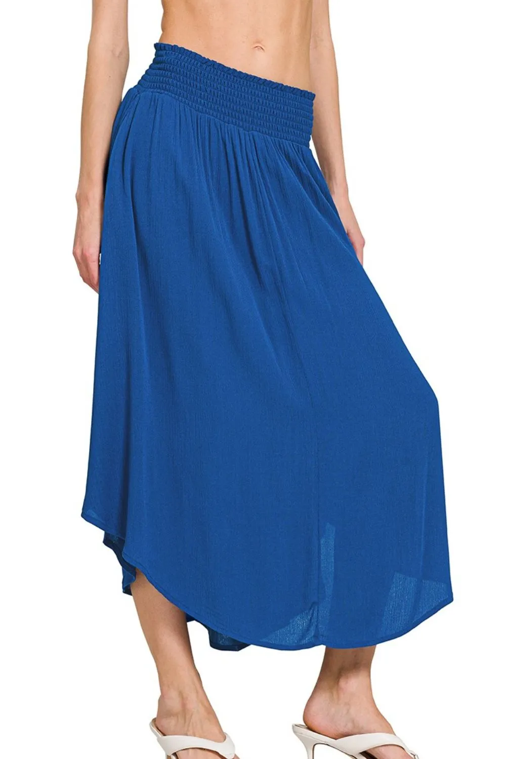 Woven Crinkle Smocked Waist Maxi Skirt W Pockets, image 2