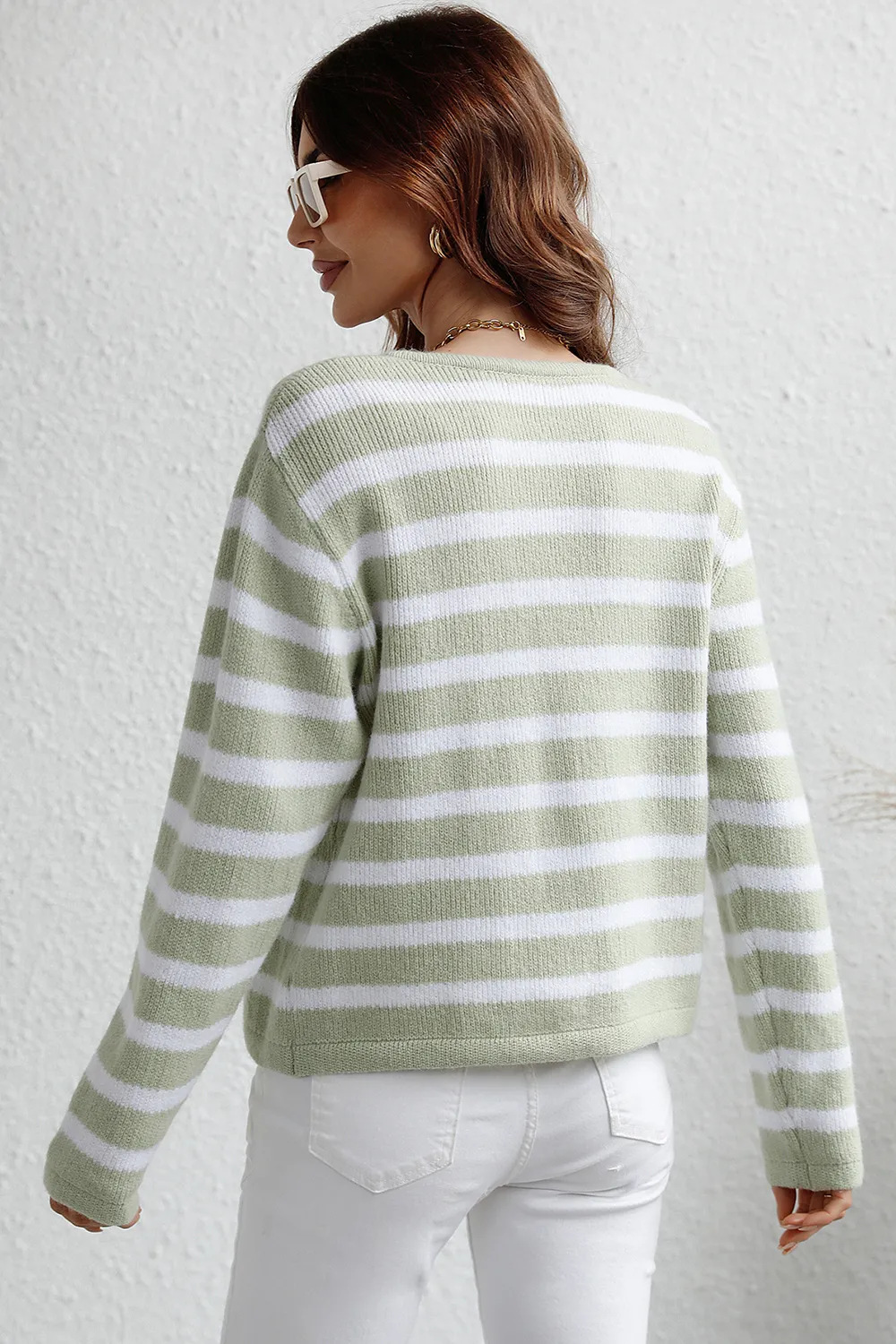 Striped Button Down Long Sleeve Cardigan, image 6