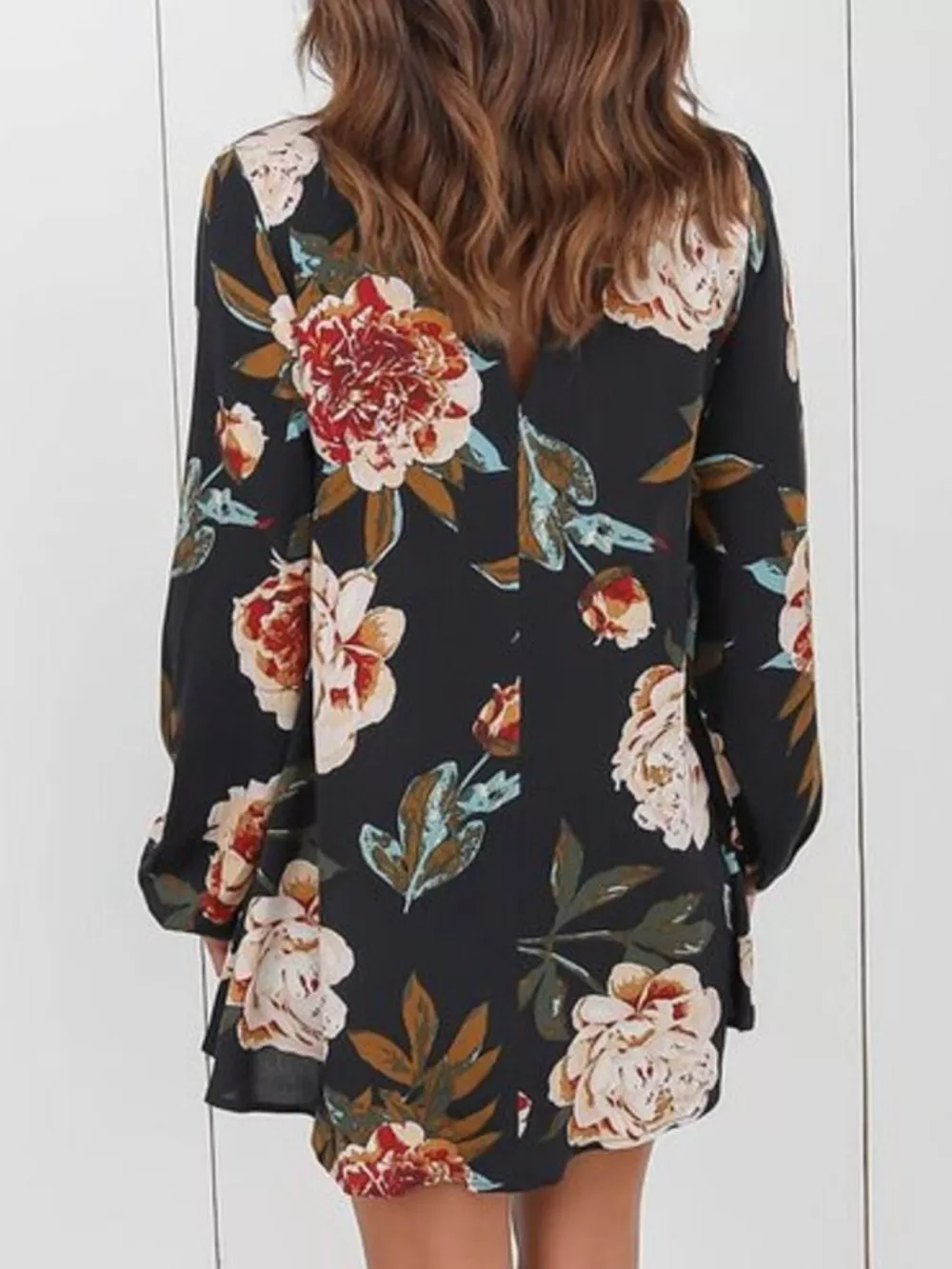 Full Size Floral Print Choker Neck Long Sleeve Blouse Plus Size, image 5