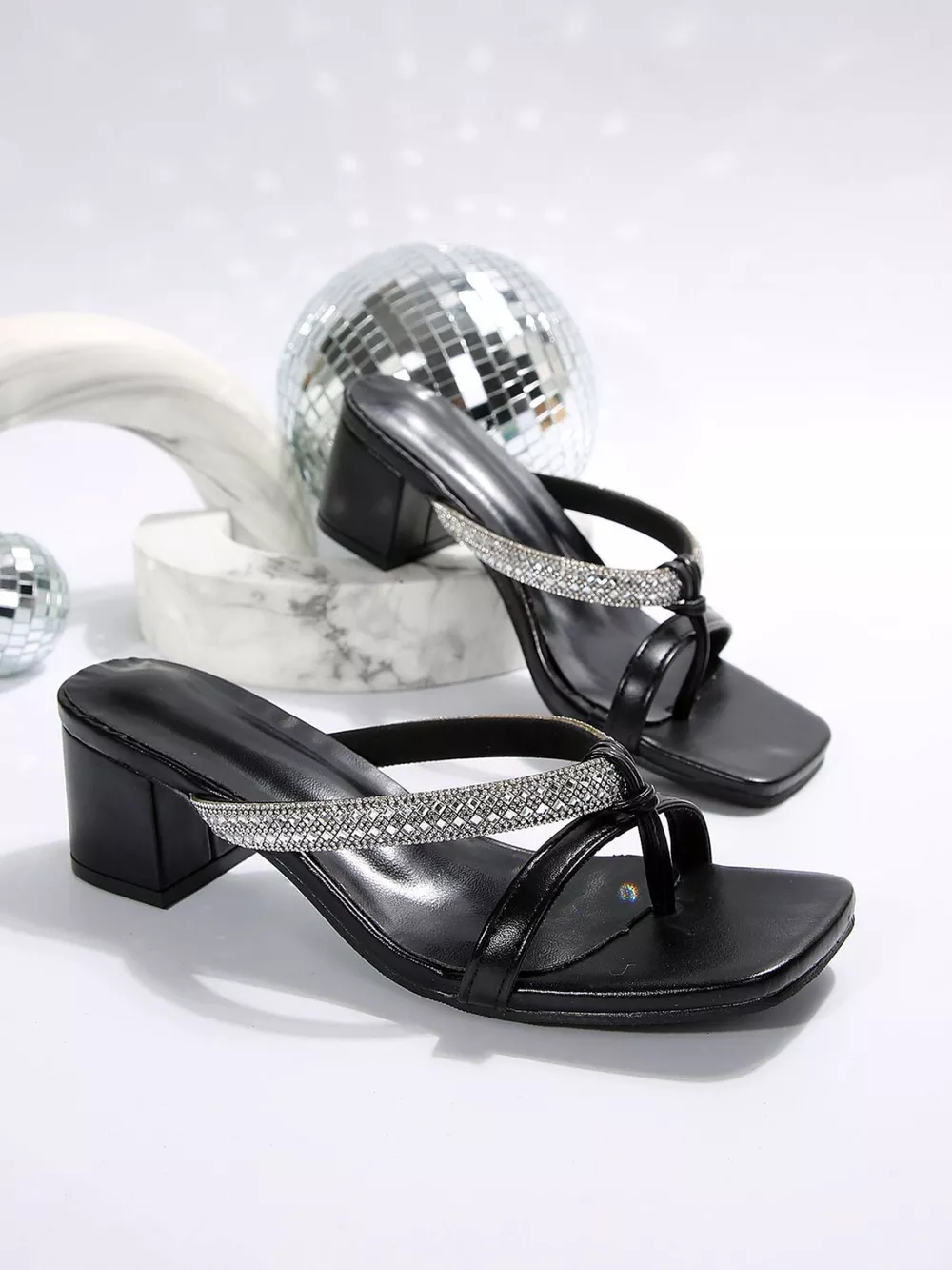 Rhinestone Embellished Block Heel Sandals, image 3