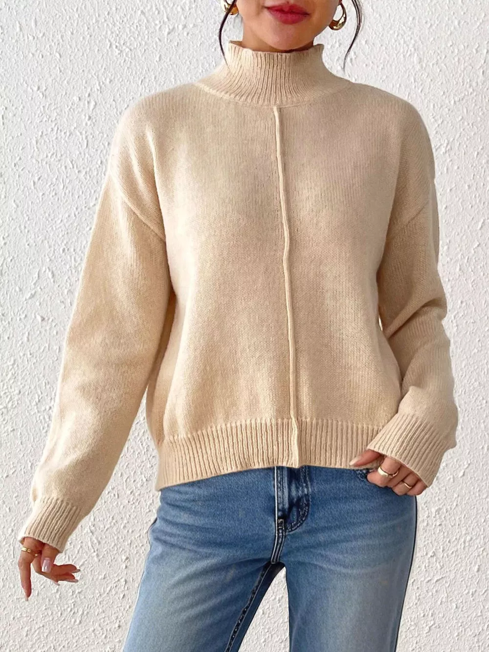 Center Seam Detail Turtleneck Sweater, image 9